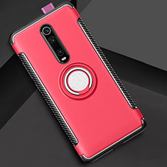 Coque Contour Silicone et Plastique Housse Etui Mat avec Magnetique Support Bague Anneau R04 pour Xiaomi Redmi K20 Rouge