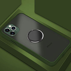 Coque Contour Silicone et Plastique Housse Etui Mat avec Magnetique Support Bague Anneau R05 pour Apple iPhone 11 Pro Gris
