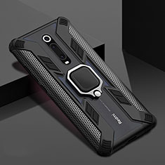 Coque Contour Silicone et Plastique Housse Etui Mat avec Magnetique Support Bague Anneau R05 pour Xiaomi Mi 9T Noir