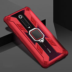 Coque Contour Silicone et Plastique Housse Etui Mat avec Magnetique Support Bague Anneau R05 pour Xiaomi Redmi K20 Pro Rouge