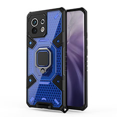 Coque Contour Silicone et Plastique Housse Etui Mat avec Magnetique Support Bague Anneau R08 pour Xiaomi Mi 11 Lite 4G Bleu