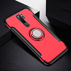 Coque Contour Silicone et Plastique Housse Etui Mat avec Magnetique Support Bague Anneau R08 pour Xiaomi Redmi Note 8 Pro Rouge