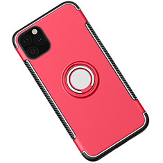 Coque Contour Silicone et Plastique Housse Etui Mat avec Magnetique Support Bague Anneau S01 pour Apple iPhone 11 Pro Rouge