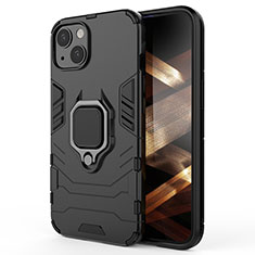 Coque Contour Silicone et Plastique Housse Etui Mat avec Magnetique Support Bague Anneau S01 pour Apple iPhone 15 Plus Noir