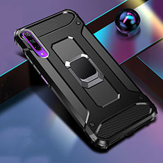 Coque Contour Silicone et Plastique Housse Etui Mat avec Magnetique Support Bague Anneau S01 pour Huawei Honor 9X Pro Noir