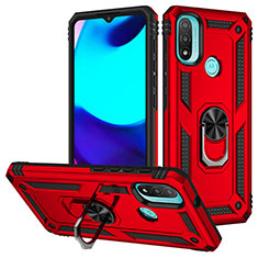 Coque Contour Silicone et Plastique Housse Etui Mat avec Magnetique Support Bague Anneau S01 pour Motorola Moto E20 Rouge