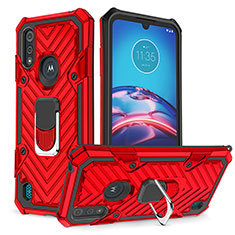 Coque Contour Silicone et Plastique Housse Etui Mat avec Magnetique Support Bague Anneau S01 pour Motorola Moto E6s (2020) Rouge