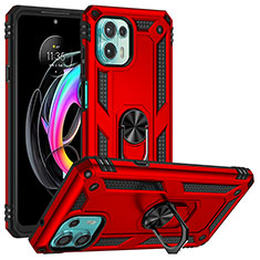 Coque Contour Silicone et Plastique Housse Etui Mat avec Magnetique Support Bague Anneau S01 pour Motorola Moto Edge 20 Lite 5G Rouge