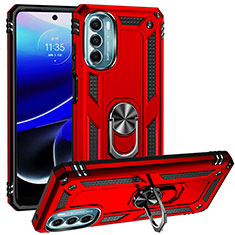 Coque Contour Silicone et Plastique Housse Etui Mat avec Magnetique Support Bague Anneau S01 pour Motorola Moto G 5G (2022) Rouge