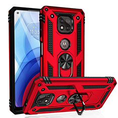 Coque Contour Silicone et Plastique Housse Etui Mat avec Magnetique Support Bague Anneau S01 pour Motorola Moto G Power (2021) Rouge
