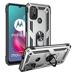 Coque Contour Silicone et Plastique Housse Etui Mat avec Magnetique Support Bague Anneau S01 pour Motorola Moto G10 Argent