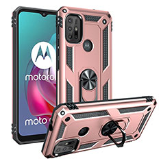Coque Contour Silicone et Plastique Housse Etui Mat avec Magnetique Support Bague Anneau S01 pour Motorola Moto G10 Power Or Rose