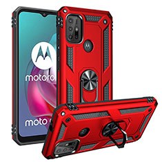 Coque Contour Silicone et Plastique Housse Etui Mat avec Magnetique Support Bague Anneau S01 pour Motorola Moto G10 Power Rouge