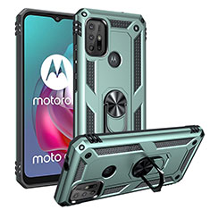 Coque Contour Silicone et Plastique Housse Etui Mat avec Magnetique Support Bague Anneau S01 pour Motorola Moto G10 Power Vert