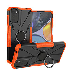 Coque Contour Silicone et Plastique Housse Etui Mat avec Magnetique Support Bague Anneau S01 pour Motorola Moto G22 Orange