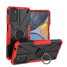 Coque Contour Silicone et Plastique Housse Etui Mat avec Magnetique Support Bague Anneau S01 pour Motorola Moto G22 Rouge