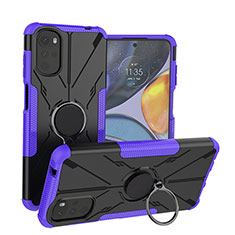 Coque Contour Silicone et Plastique Housse Etui Mat avec Magnetique Support Bague Anneau S01 pour Motorola Moto G22 Violet