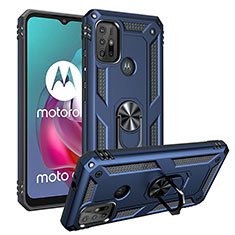 Coque Contour Silicone et Plastique Housse Etui Mat avec Magnetique Support Bague Anneau S01 pour Motorola Moto G30 Bleu