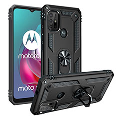 Coque Contour Silicone et Plastique Housse Etui Mat avec Magnetique Support Bague Anneau S01 pour Motorola Moto G30 Noir