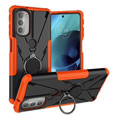 Coque Contour Silicone et Plastique Housse Etui Mat avec Magnetique Support Bague Anneau S01 pour Motorola Moto G51 5G Orange