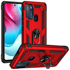 Coque Contour Silicone et Plastique Housse Etui Mat avec Magnetique Support Bague Anneau S01 pour Motorola Moto G60s Rouge