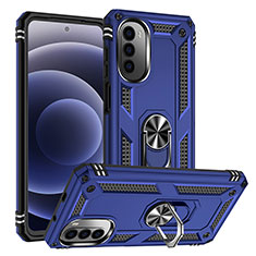 Coque Contour Silicone et Plastique Housse Etui Mat avec Magnetique Support Bague Anneau S01 pour Motorola Moto G71s 5G Bleu
