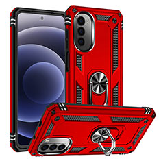 Coque Contour Silicone et Plastique Housse Etui Mat avec Magnetique Support Bague Anneau S01 pour Motorola Moto G71s 5G Rouge