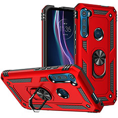 Coque Contour Silicone et Plastique Housse Etui Mat avec Magnetique Support Bague Anneau S01 pour Motorola Moto One Fusion Plus Rouge