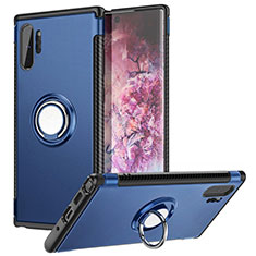 Coque Contour Silicone et Plastique Housse Etui Mat avec Magnetique Support Bague Anneau S01 pour Samsung Galaxy Note 10 Plus 5G Bleu
