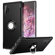 Coque Contour Silicone et Plastique Housse Etui Mat avec Magnetique Support Bague Anneau S01 pour Samsung Galaxy Note 10 Plus Noir