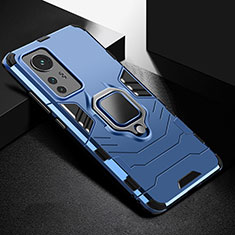 Coque Contour Silicone et Plastique Housse Etui Mat avec Magnetique Support Bague Anneau S01 pour Xiaomi Mi 12 Lite 5G Bleu