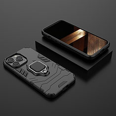 Coque Contour Silicone et Plastique Housse Etui Mat avec Magnetique Support Bague Anneau S02 pour Apple iPhone 14 Pro Max Noir