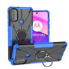 Coque Contour Silicone et Plastique Housse Etui Mat avec Magnetique Support Bague Anneau S02 pour Motorola Moto E20 Bleu