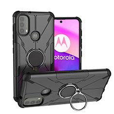 Coque Contour Silicone et Plastique Housse Etui Mat avec Magnetique Support Bague Anneau S02 pour Motorola Moto E20 Noir