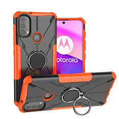 Coque Contour Silicone et Plastique Housse Etui Mat avec Magnetique Support Bague Anneau S02 pour Motorola Moto E20 Orange