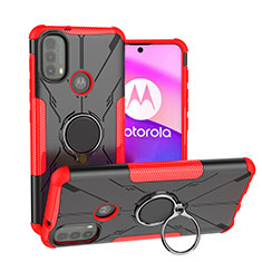 Coque Contour Silicone et Plastique Housse Etui Mat avec Magnetique Support Bague Anneau S02 pour Motorola Moto E20 Rouge