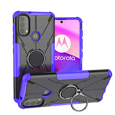 Coque Contour Silicone et Plastique Housse Etui Mat avec Magnetique Support Bague Anneau S02 pour Motorola Moto E20 Violet