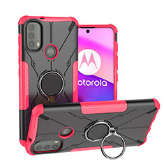 Coque Contour Silicone et Plastique Housse Etui Mat avec Magnetique Support Bague Anneau S02 pour Motorola Moto E30 Rose Rouge