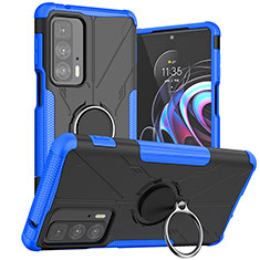 Coque Contour Silicone et Plastique Housse Etui Mat avec Magnetique Support Bague Anneau S02 pour Motorola Moto Edge 20 Pro 5G Bleu