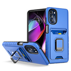 Coque Contour Silicone et Plastique Housse Etui Mat avec Magnetique Support Bague Anneau S02 pour Motorola Moto G 5G (2022) Bleu