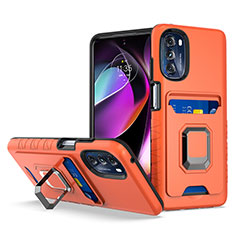 Coque Contour Silicone et Plastique Housse Etui Mat avec Magnetique Support Bague Anneau S02 pour Motorola Moto G 5G (2022) Orange