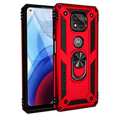 Coque Contour Silicone et Plastique Housse Etui Mat avec Magnetique Support Bague Anneau S02 pour Motorola Moto G Power (2021) Rouge
