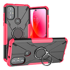 Coque Contour Silicone et Plastique Housse Etui Mat avec Magnetique Support Bague Anneau S02 pour Motorola Moto G Power (2022) Rose Rouge