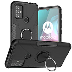 Coque Contour Silicone et Plastique Housse Etui Mat avec Magnetique Support Bague Anneau S02 pour Motorola Moto G10 Power Noir