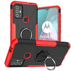 Coque Contour Silicone et Plastique Housse Etui Mat avec Magnetique Support Bague Anneau S02 pour Motorola Moto G10 Power Rouge