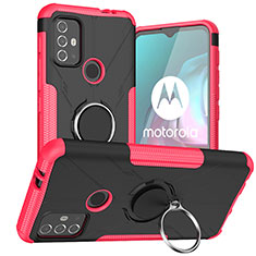 Coque Contour Silicone et Plastique Housse Etui Mat avec Magnetique Support Bague Anneau S02 pour Motorola Moto G10 Rose Rouge