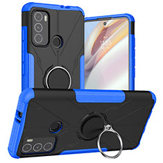 Coque Contour Silicone et Plastique Housse Etui Mat avec Magnetique Support Bague Anneau S02 pour Motorola Moto G40 Fusion Bleu