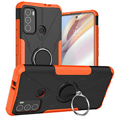 Coque Contour Silicone et Plastique Housse Etui Mat avec Magnetique Support Bague Anneau S02 pour Motorola Moto G40 Fusion Orange