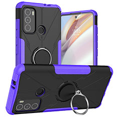 Coque Contour Silicone et Plastique Housse Etui Mat avec Magnetique Support Bague Anneau S02 pour Motorola Moto G40 Fusion Violet