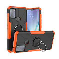 Coque Contour Silicone et Plastique Housse Etui Mat avec Magnetique Support Bague Anneau S02 pour Motorola Moto G50 Orange